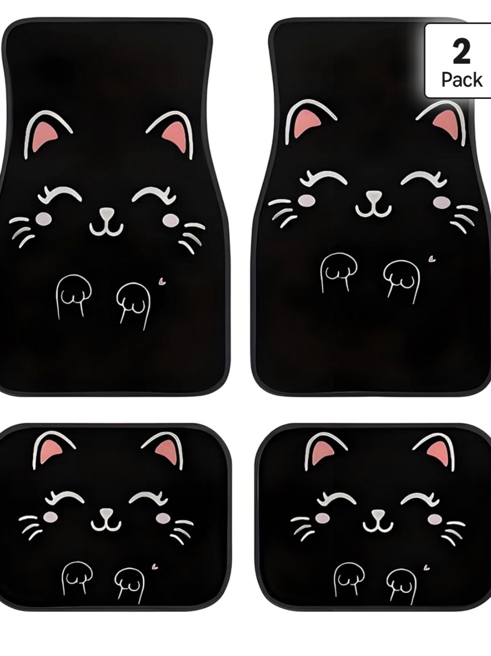 Black Cute Cat Car Floor Mats - 2 Pack Front & Rear